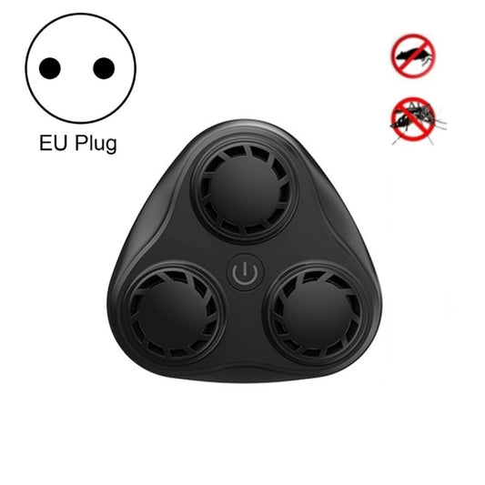 Black ultrasonic 3-horn insect repeller with EU plug, triangular speaker design