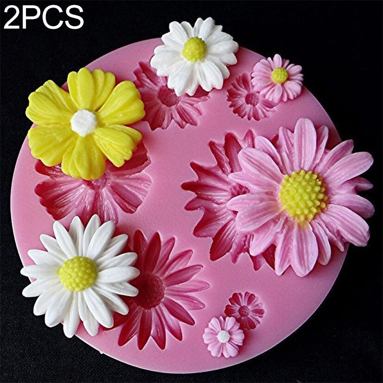 Silicone 3D flower mold set, pink disc with raised daisy and flower cavities