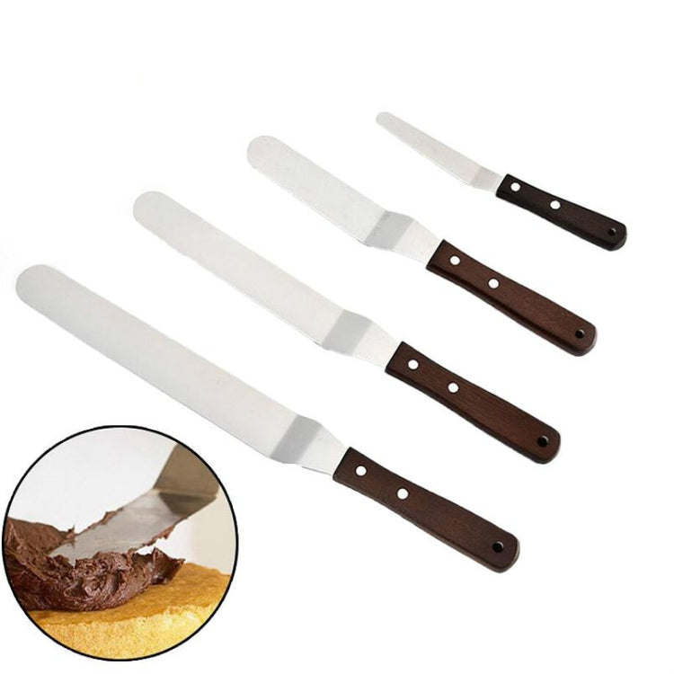 Set of 4 wooden-handled stainless steel icing knives spatulas with white blades