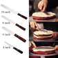 Assorted size wooden-handled stainless steel icing knives spatulas: 10, 8, 6, and 4 inch