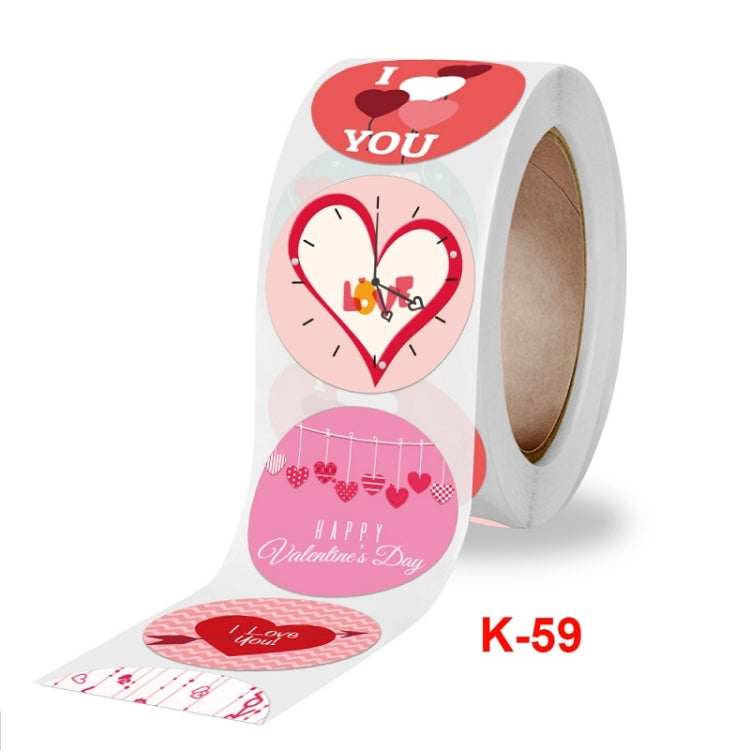 Roll of round Valentine heart stickers with “I Love You” and “Happy Valentine’s Day”