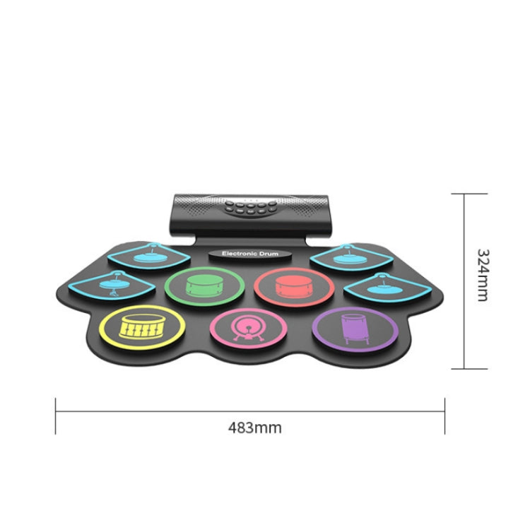 Electronic drum set with colored pads, width 483 mm and height 324 mm