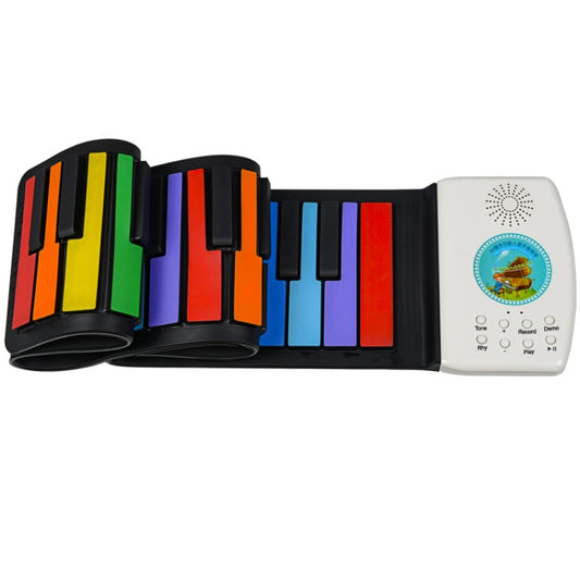 Foldable 49-key roll-up piano with multicolor keys and white control panel