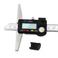 Digital depth gauge caliper with LCD display, stainless ruler, and depth probe