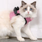 Cat chest harness with leash, pink fabric with black adjustable straps