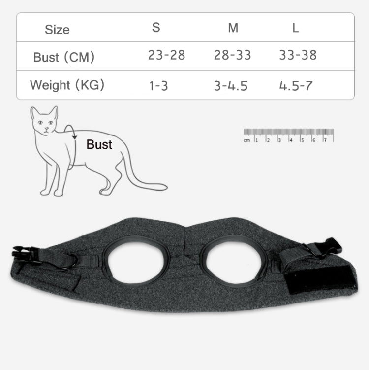 Dark gray cat chest harness with two leg openings and leash clips