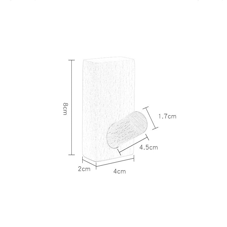 Solid wood punch-free door-behind wall hook with adhesive backing, rounded hook