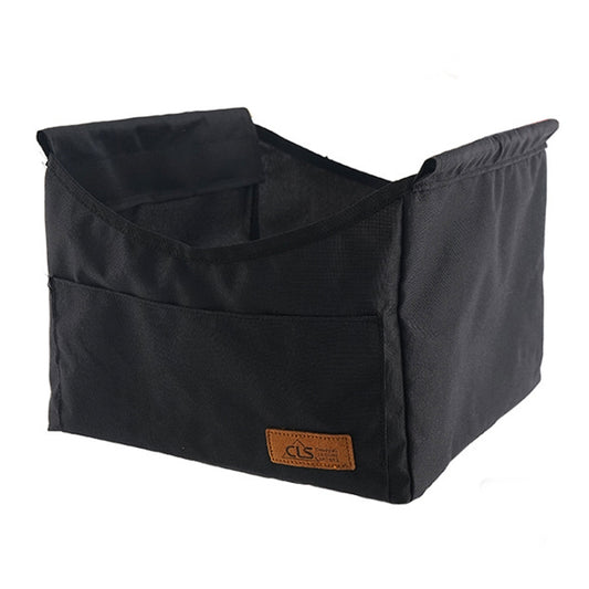 Black picnic table storage hanging bag with dual interior pockets and top opening