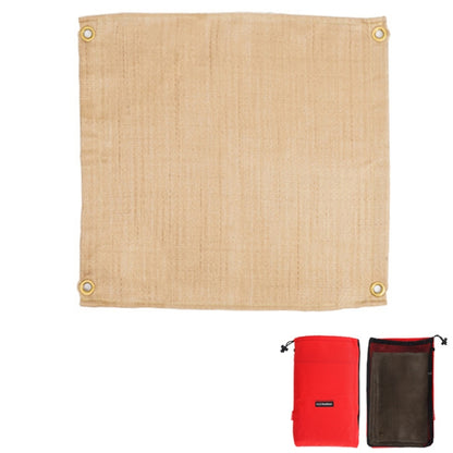 Beige heat insulation pad cloth with corner grommets, square shape.