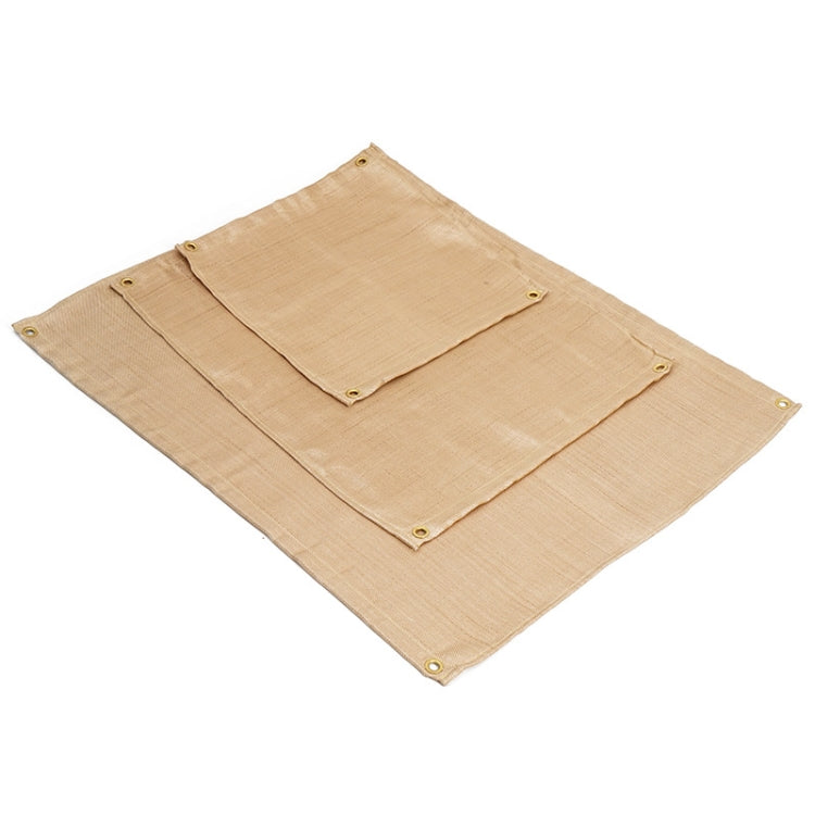 Beige fireproof insulation mat cloth with stitched panels and corner grommets.