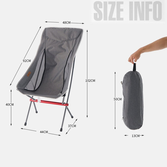 Gray portable folding camping chair with mesh side panels and red support bar