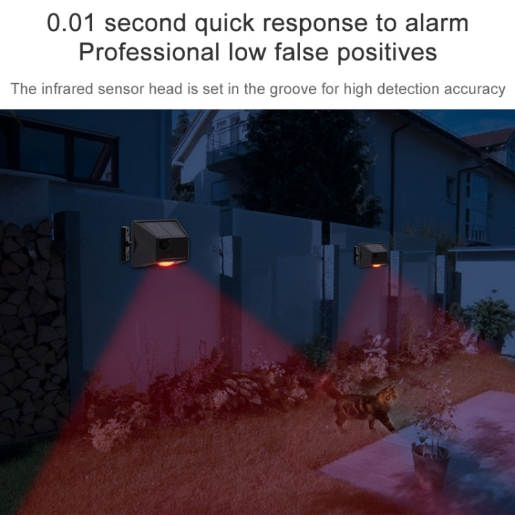 Wall-mounted black alarm sensor with red light glow at night