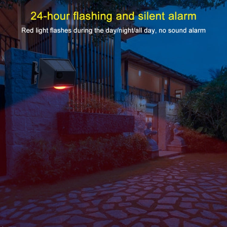 Outdoor solar alarm with black housing flashing red light