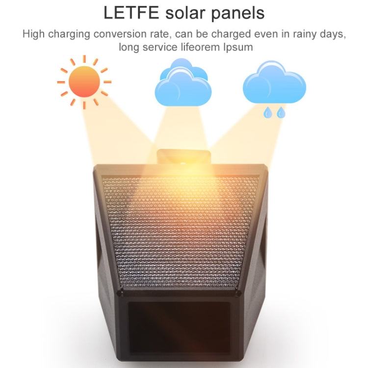 Solar alarm light showing textured solar panel on top