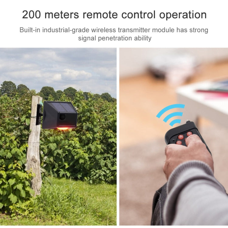 Solar alarm light near fence with remote control handheld device