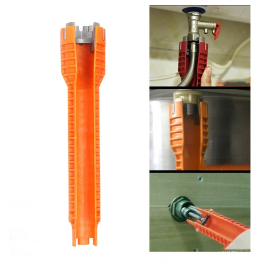 Orange multifunctional plumbing sink wrench tool with metal double-head insert