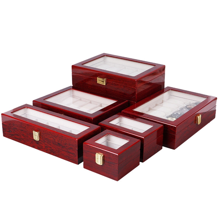 Red wooden jewelry watch storage boxes with multiple hinged compartments