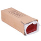 Red wooden watch storage box wrapped in kraft paper shipping carton, open side visible