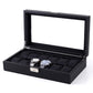 Woven PU leather watch jewelry box with open lid and multi-slot watch cushions