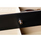 Black PU leather case with metal latch knob on a drawer front