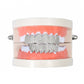 Zircon hip-hop grill braces with silver upper row and white lower row, on pink mold