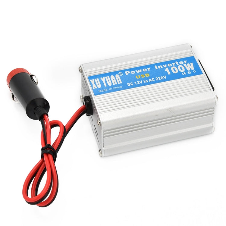 Car power inverter with DC plug, silver case with red/black cables