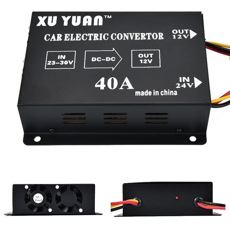 XUYUAN car electric converter, black 24V to 12V DC-DC module with cooling vents