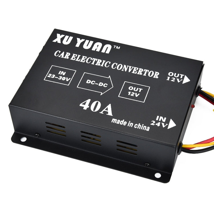 XUYUAN 24V to 12V step-down DC-DC converter, black metal housing with wiring leads