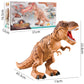 Brown electric dinosaur toy with labeled size measurements