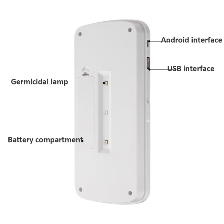 White UV sterilization box back with germicidal lamp, USB and Android interface ports