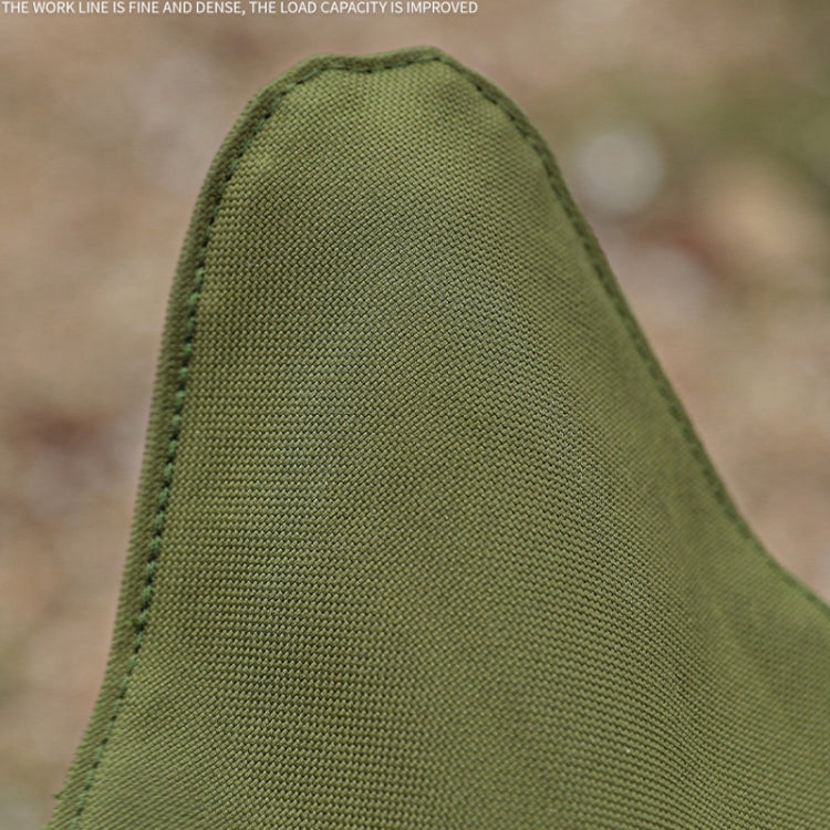 Olive green triangular fabric panel with visible seam stitching