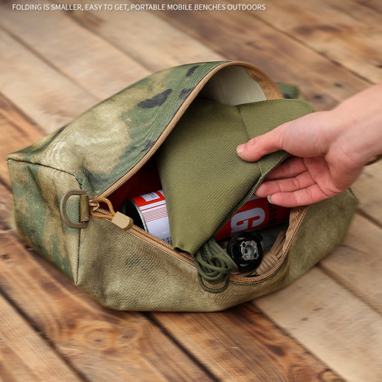 Olive green triangular stool cloth pouch with open flap and zipper