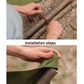 Olive green triangular cloth secured to a wooden stool with rope