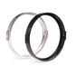 Pair of motorcycle headlight rings: silver outer ring and black inner ring