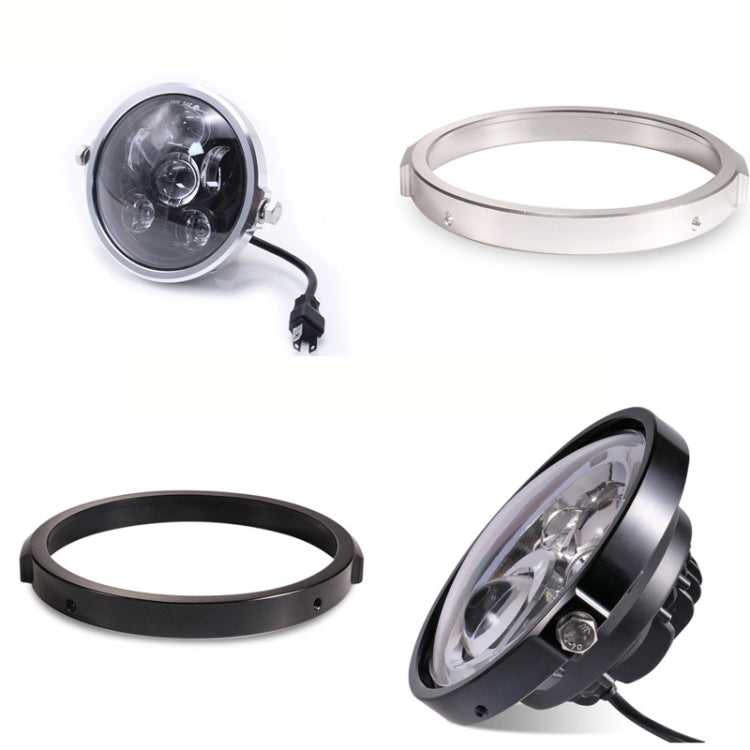 Motorcycle headlight with black and silver trim rings included