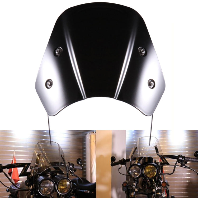 Universal motorcycle windshield, black smoked tint, rounded shield with mounting holes