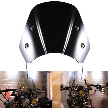 Universal motorcycle windshield, black smoked tint, rounded shield with mounting holes