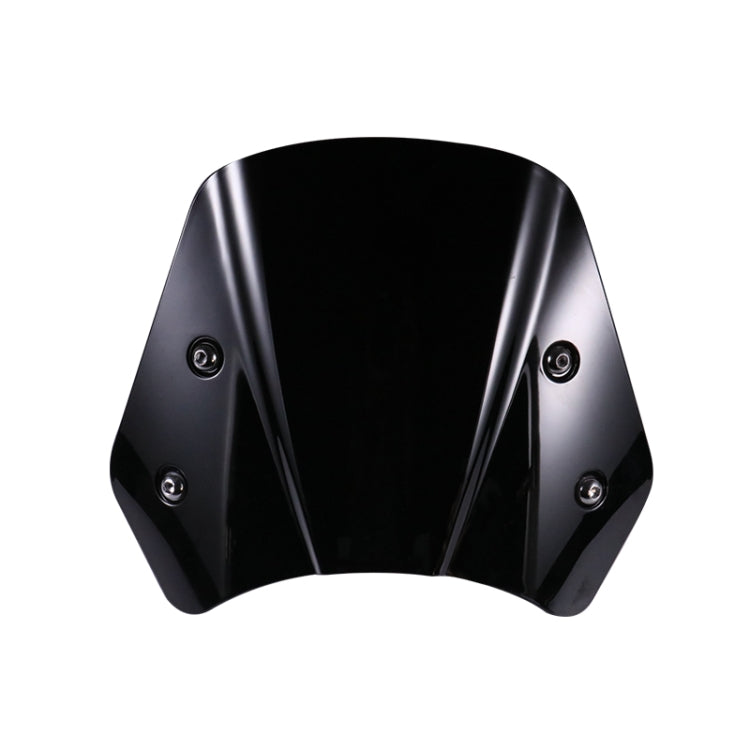 Universal motorcycle windshield, glossy black tinted curved shield with four mounting bolts