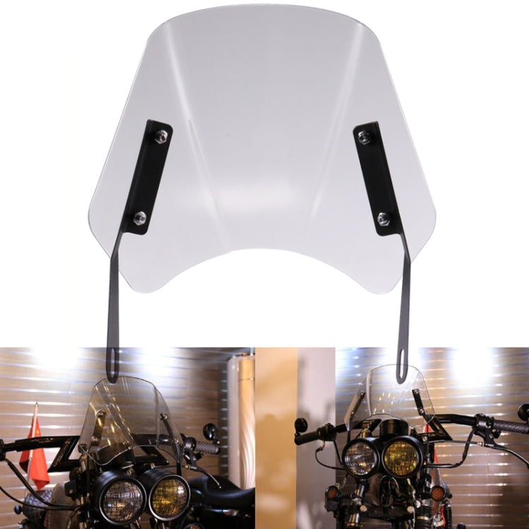 Universal motorcycle windshield, clear smoke tint, curved shield with side mounting slots
