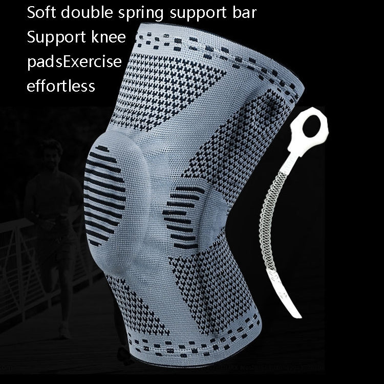 Light-gray knitted compression knee sleeve with supportive knee pad