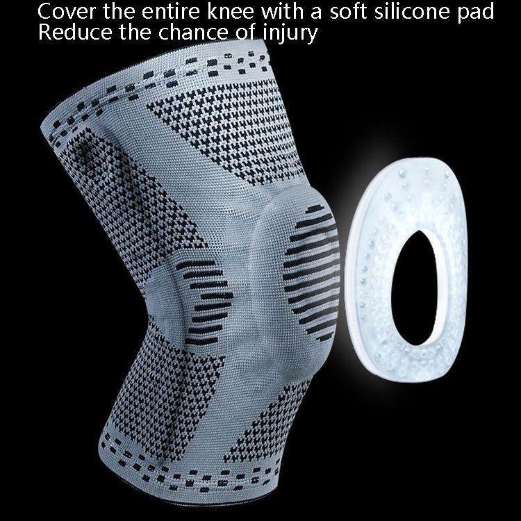Light-gray knitted knee sleeve with silicone anti-slip pad detail