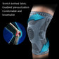 Gray and teal knitted compression knee sleeve with supportive knee pad
