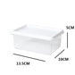 Stackable refrigerator storage box with lid; size measurements shown in diagram