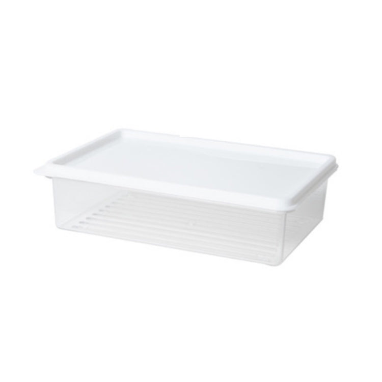 Rectangular refrigerator storage container with lid and textured base panel