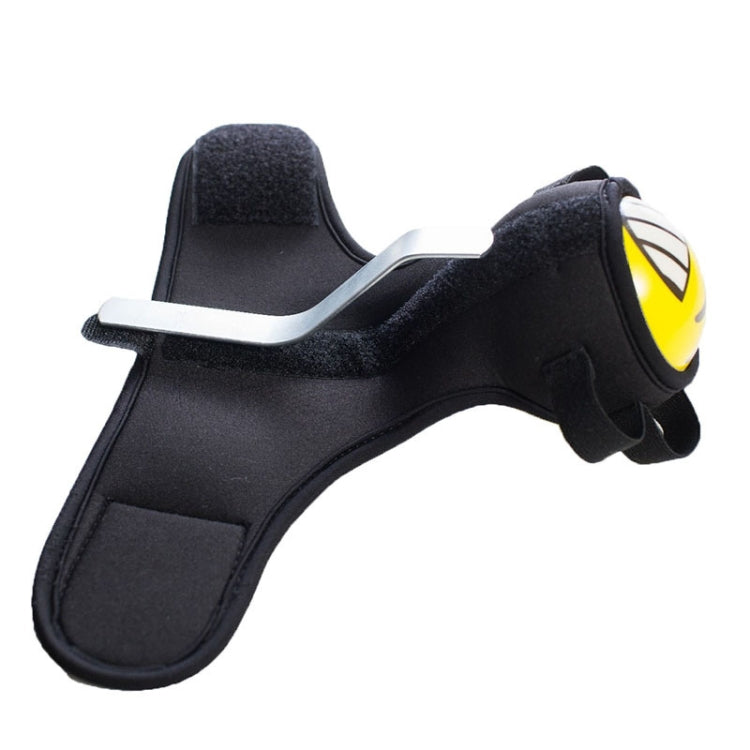 Black hand grip trainer with wrist pad and silver bar, yellow grip ball attachment