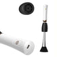 Electric makeup brush cleaner with white handle and black dryer fan on top