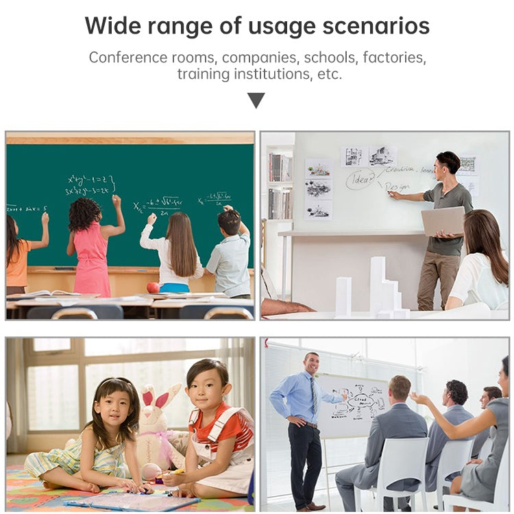 Whiteboard eraser use in classroom and office settings, multi-scene collage