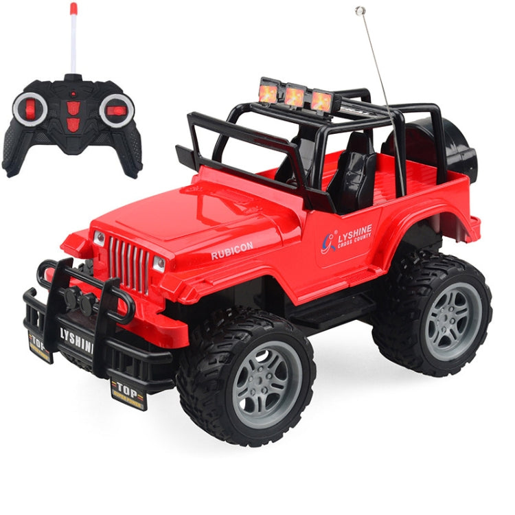 Red 1:18 remote control SUV toy with black roll cage and four rugged tires