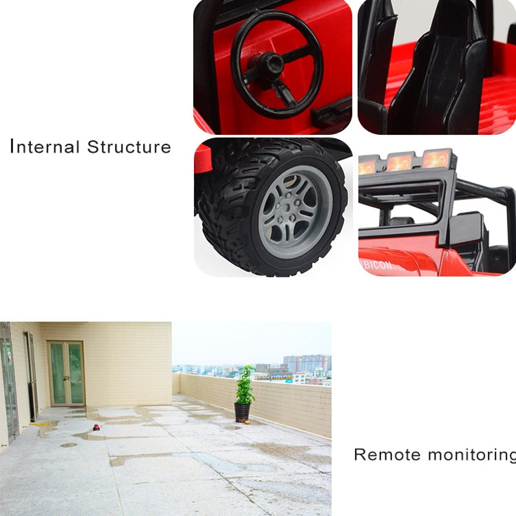 Red remote control SUV toy showing wheel detail and internal structure
