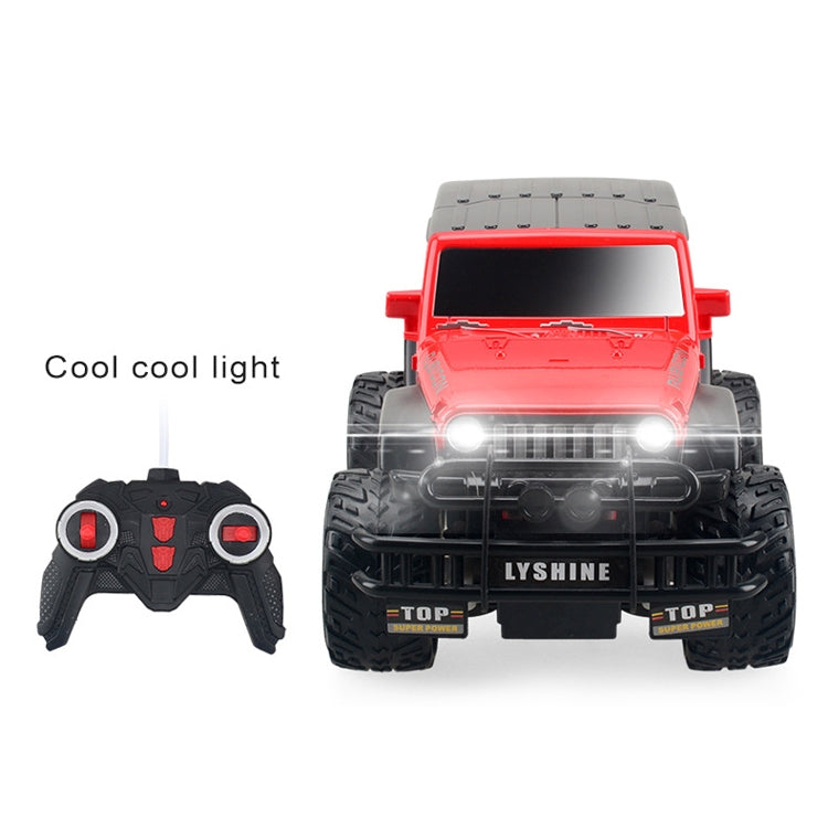Red 1:18 remote control SUV toy with bright front lights and roof light bar